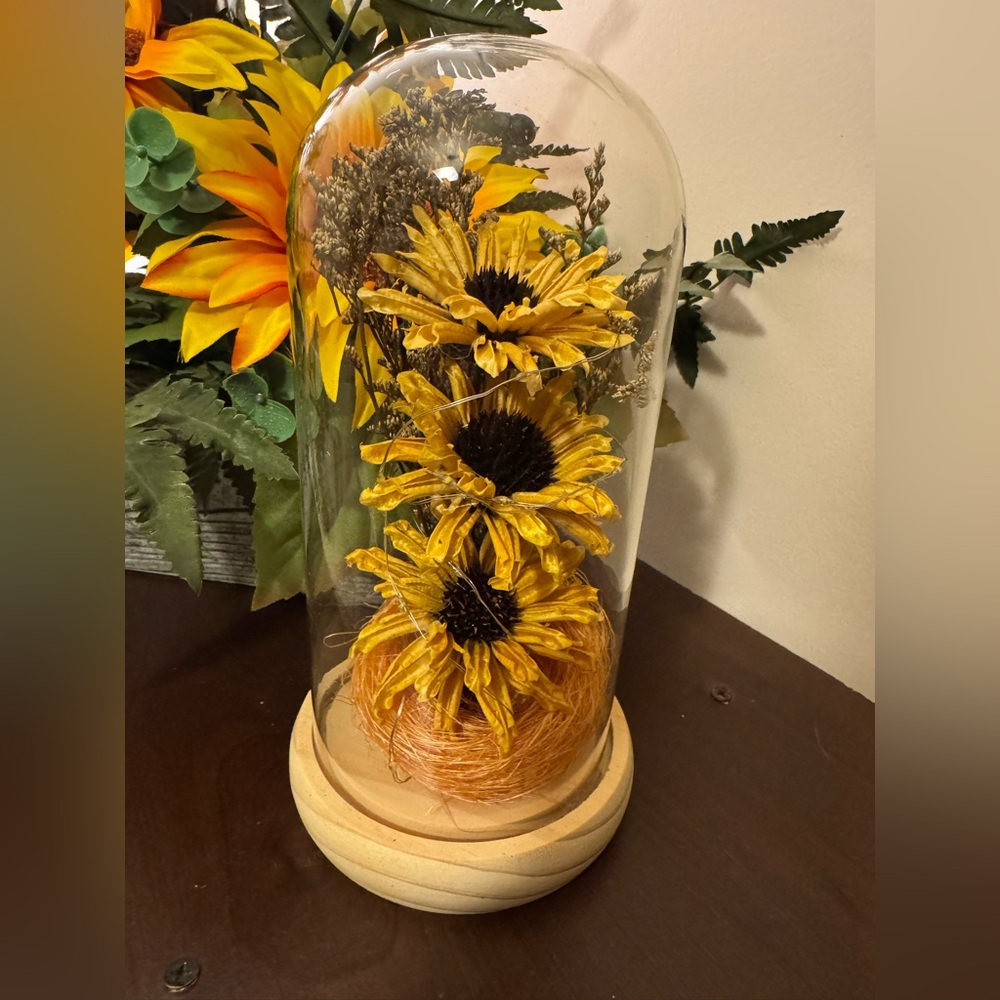 Yellow Sunflower Glass Dome Home Accent